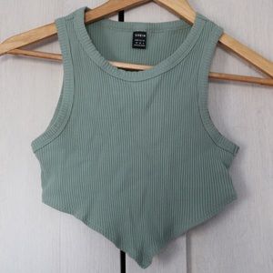 Mint Green Ribbed Tank Top, Bandana style front, Medium